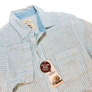 Panama Jack 100% Linen Striped Shirt Mens Short Sleeve Button Up Casual sz S NWT